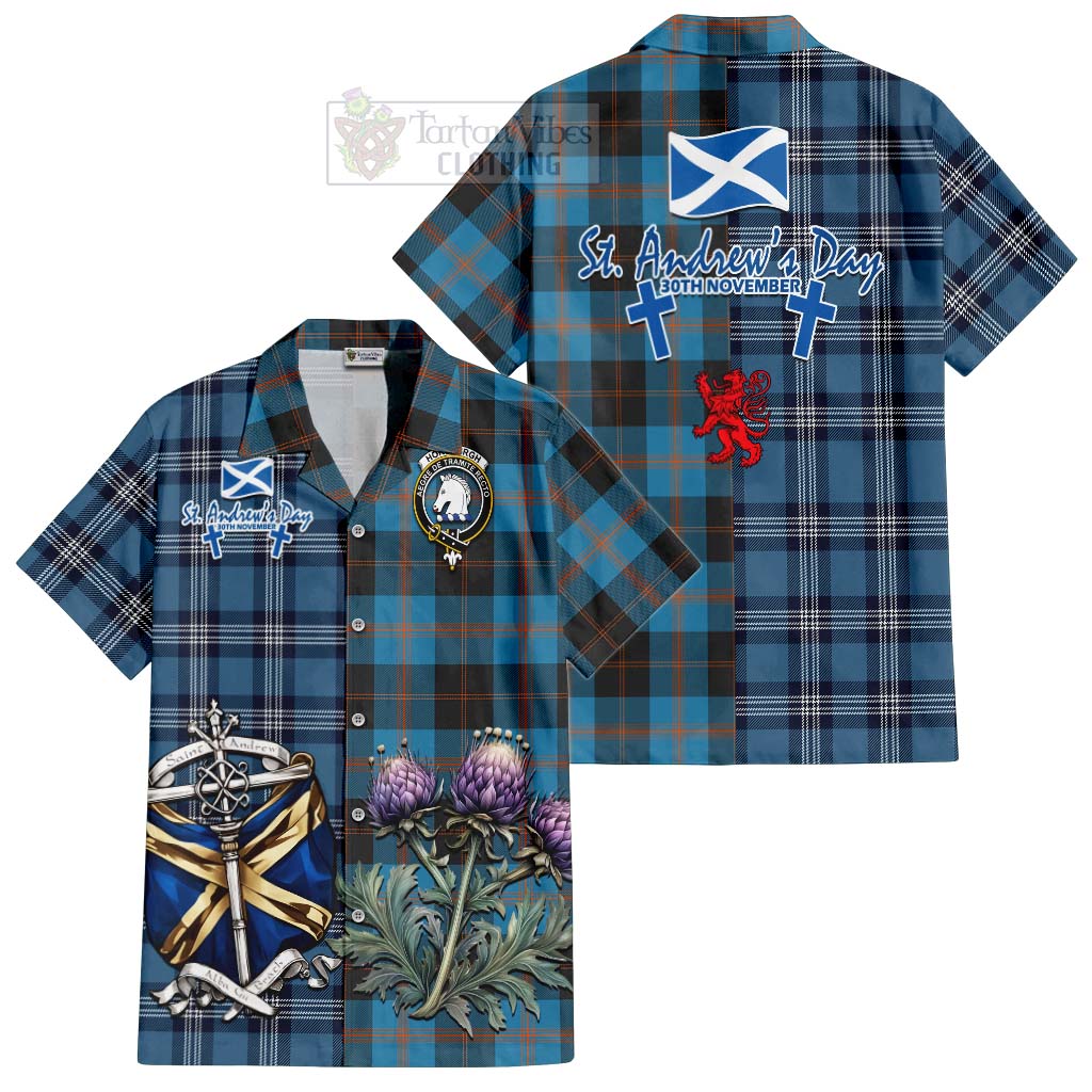 Tartan Vibes Clothing Horsburgh Tartan Short Sleeve Button Shirt Happy St. Andrew's Day Half Tartan Style