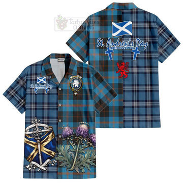 Horsburgh Tartan Short Sleeve Button Shirt Happy St. Andrew's Day Half Tartan Style