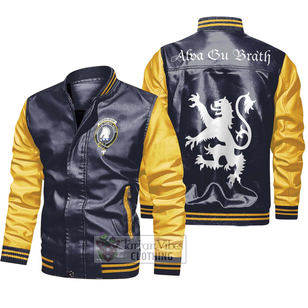 Horsburgh Family Crest Leather Bomber Jacket Lion Rampant Alba Gu Brath Style Black - Yellow Unisex - 2D-tartanvibesclothing