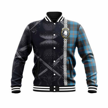 Horsburgh Tartan Baseball Jacket with Family Crest Cross Sword Thistle Celtic Vibes Unisex - Tartan Vibes Clothing