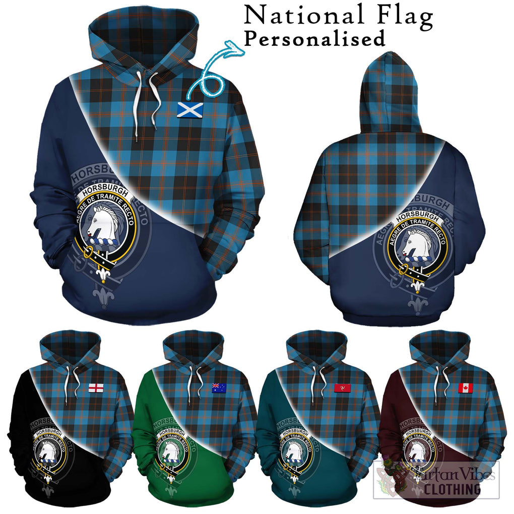 Horsburgh Tartan Hoodie with Personalised National Flag and Family Crest Half Style Zip Hoodie - Tartanvibesclothing Shop