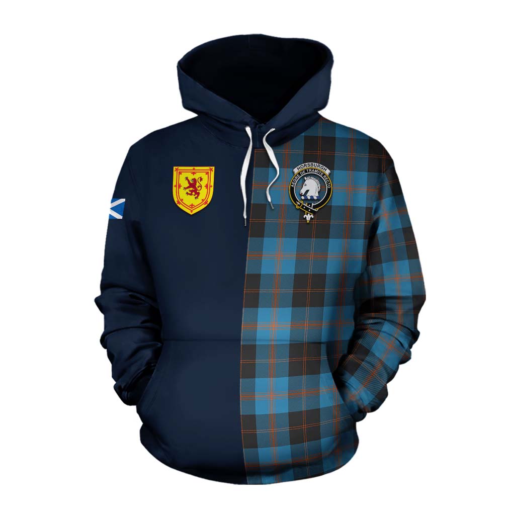 Tartan Vibes Clothing Horsburgh Tartan Cotton Hoodie Alba with Scottish Lion Royal Arm Half Style