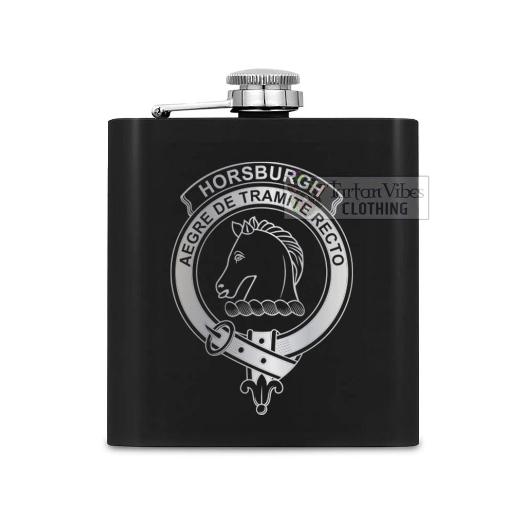 Tartan Vibes Clothing Horsburgh Crest Hip Flask Set 7oz Black Stainless Steel with A Gift Box