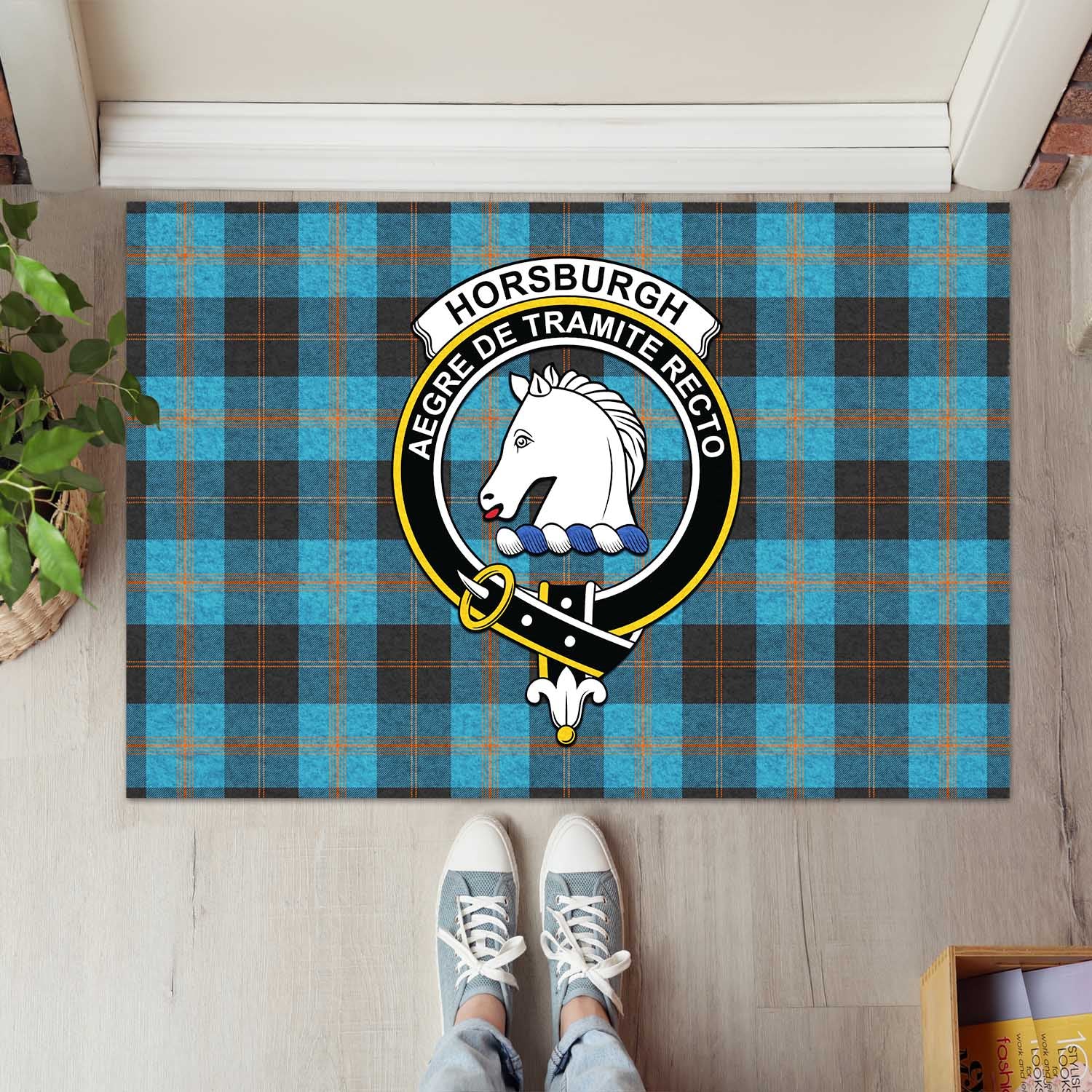 Horsburgh Tartan Door Mat with Family Crest - Tartanvibesclothing