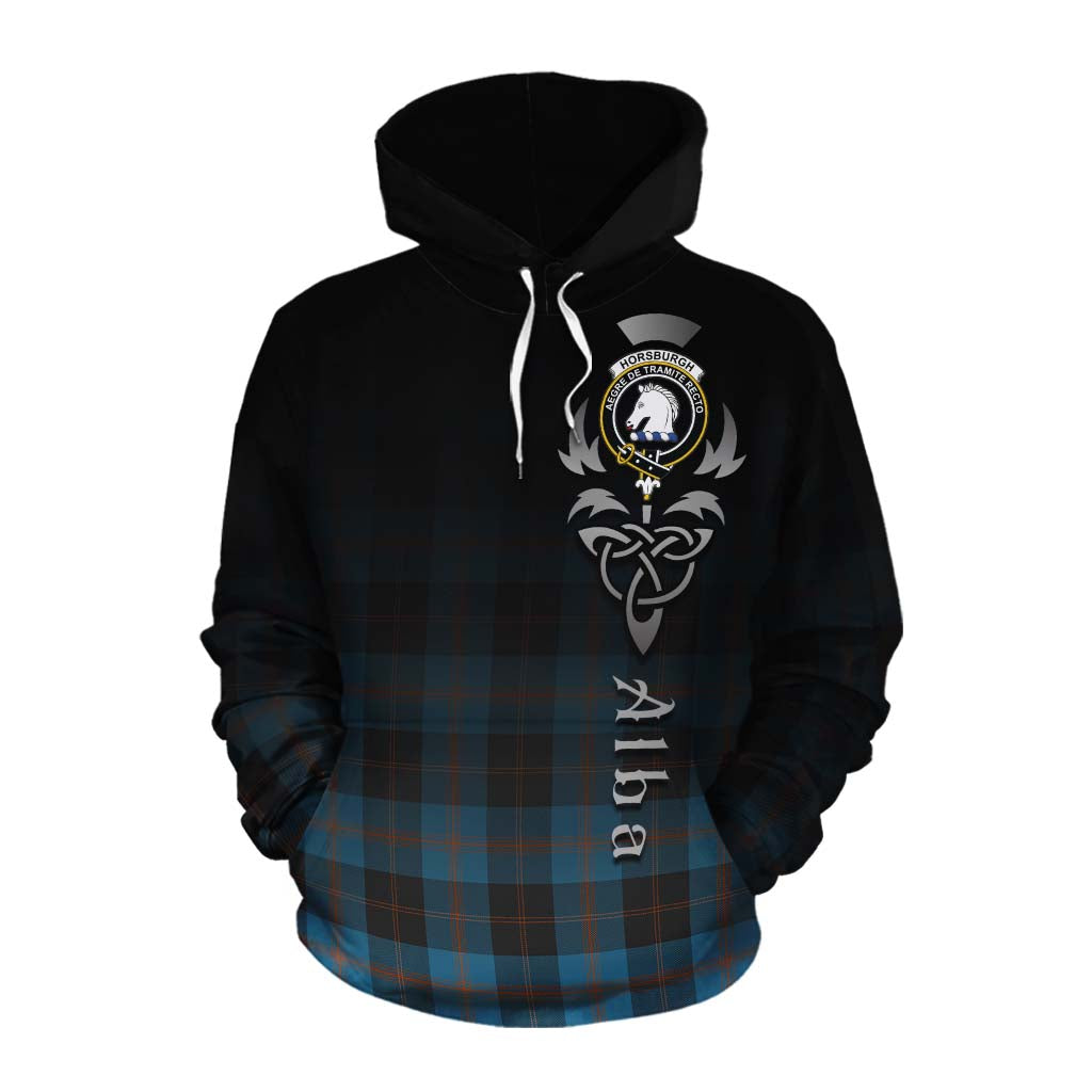 Tartan Vibes Clothing Horsburgh Tartan Cotton Hoodie Featuring Alba Gu Brath Family Crest Celtic Inspired