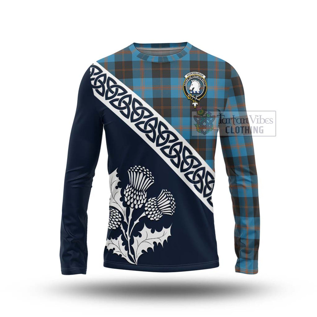 Tartan Vibes Clothing Horsburgh Tartan Long Sleeve T-Shirt Featuring Thistle and Scotland Map