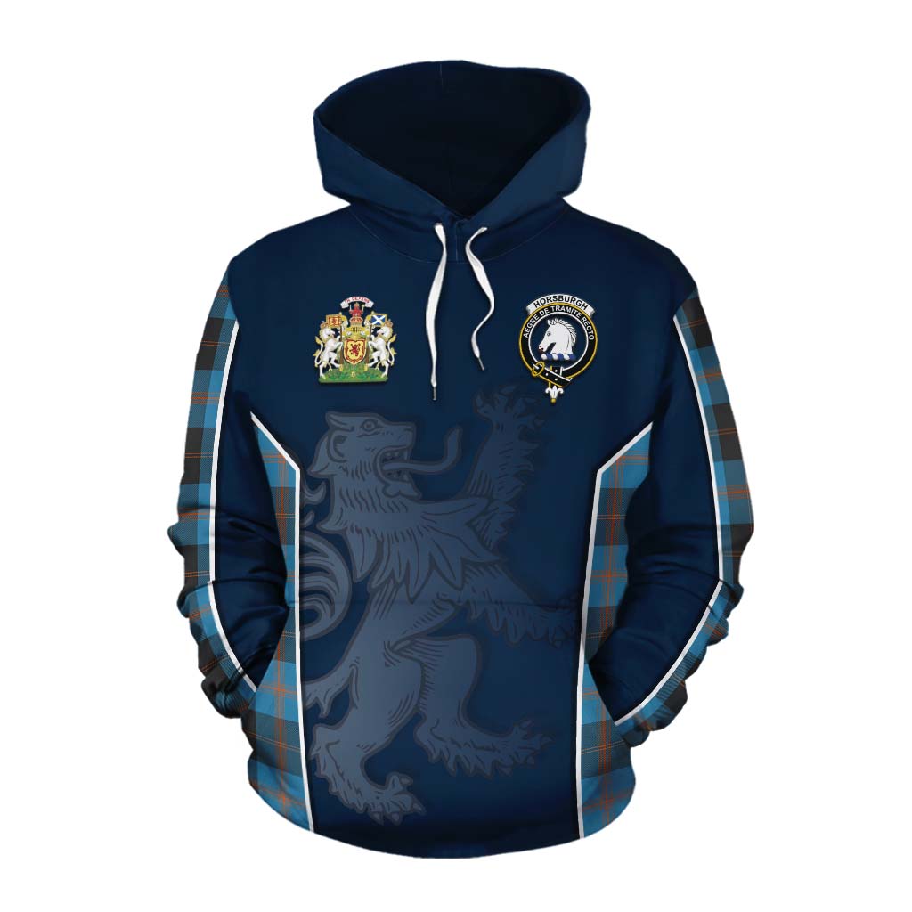 Tartan Vibes Clothing Horsburgh Tartan Cotton Hoodie with Family Crest and Lion Rampant Vibes Sport Style