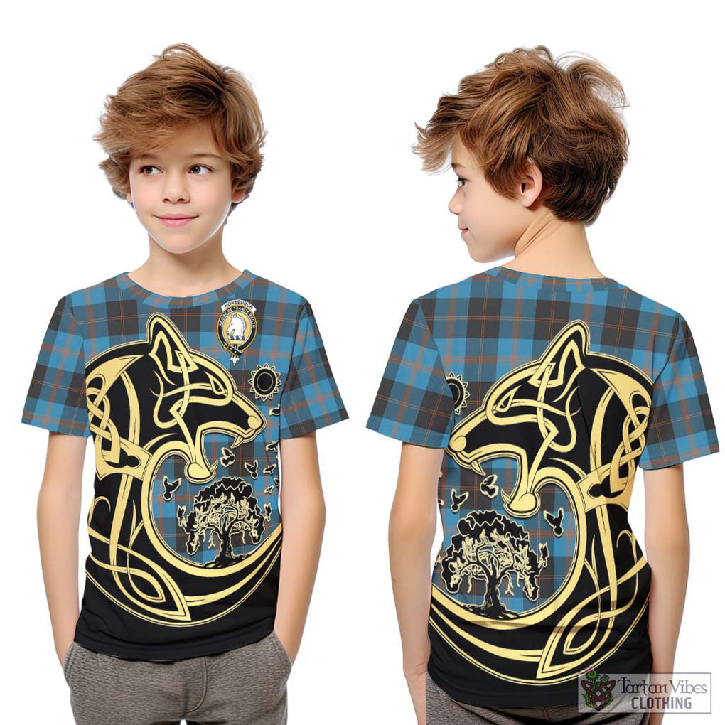 Horsburgh Tartan Kid T-Shirt with Family Crest Celtic Wolf Style Youth XL Size14 - Tartan Vibes Clothing