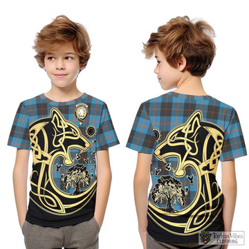 Horsburgh Tartan Kid T-Shirt with Family Crest Celtic Wolf Style