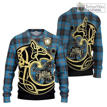 Horsburgh Tartan Ugly Sweater with Family Crest Celtic Wolf Style