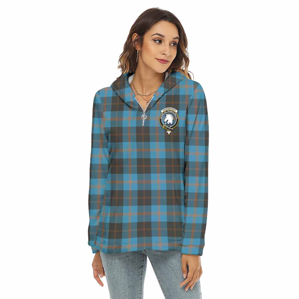 Tartan Vibes Clothing Horsburgh Tartan Crest Women's Borg  Half Zip Fleece Hoodie