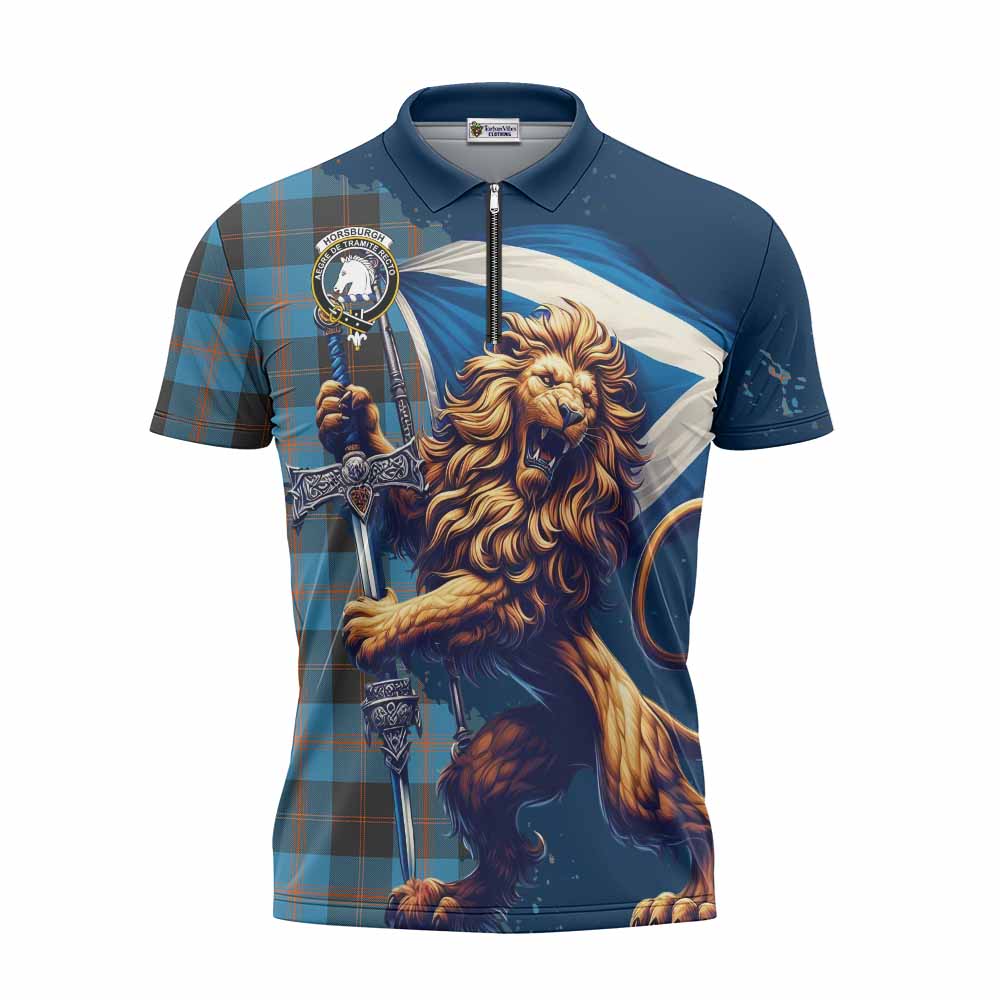 Tartan Vibes Clothing Horsburgh Tartan Family Crest Zipper Polo Shirt with Scottish Majestic Lion