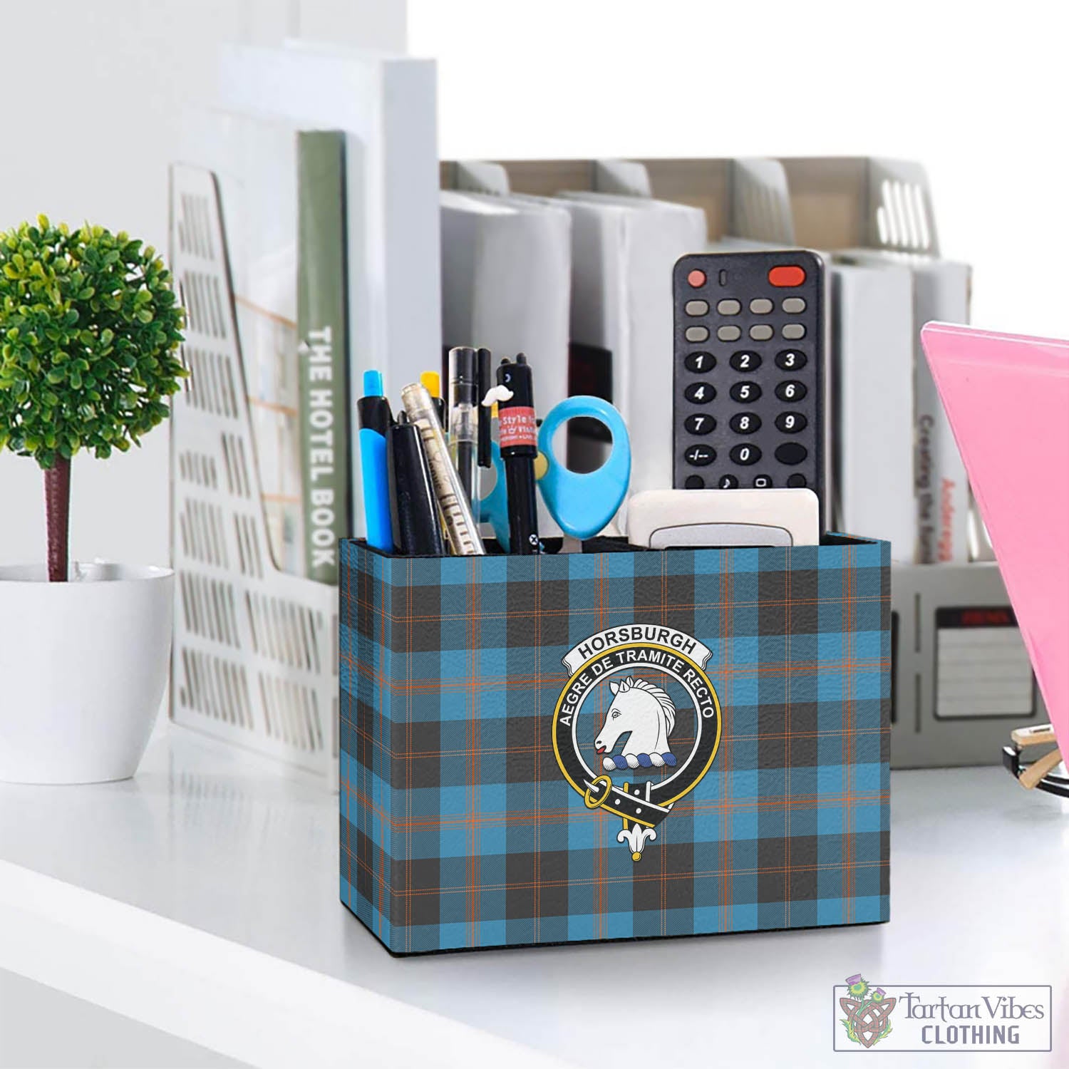 Tartan Vibes Clothing Horsburgh Tartan Pen Holder with Family Crest