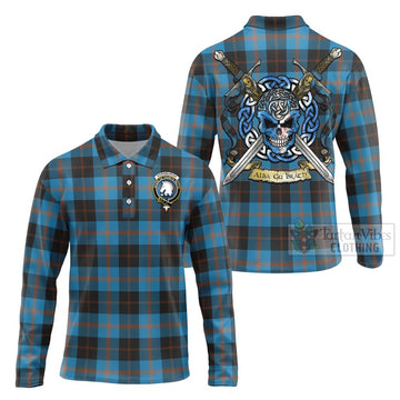 Horsburgh Tartan Long Sleeve Polo Shirt with Family Crest Celtic Skull Style