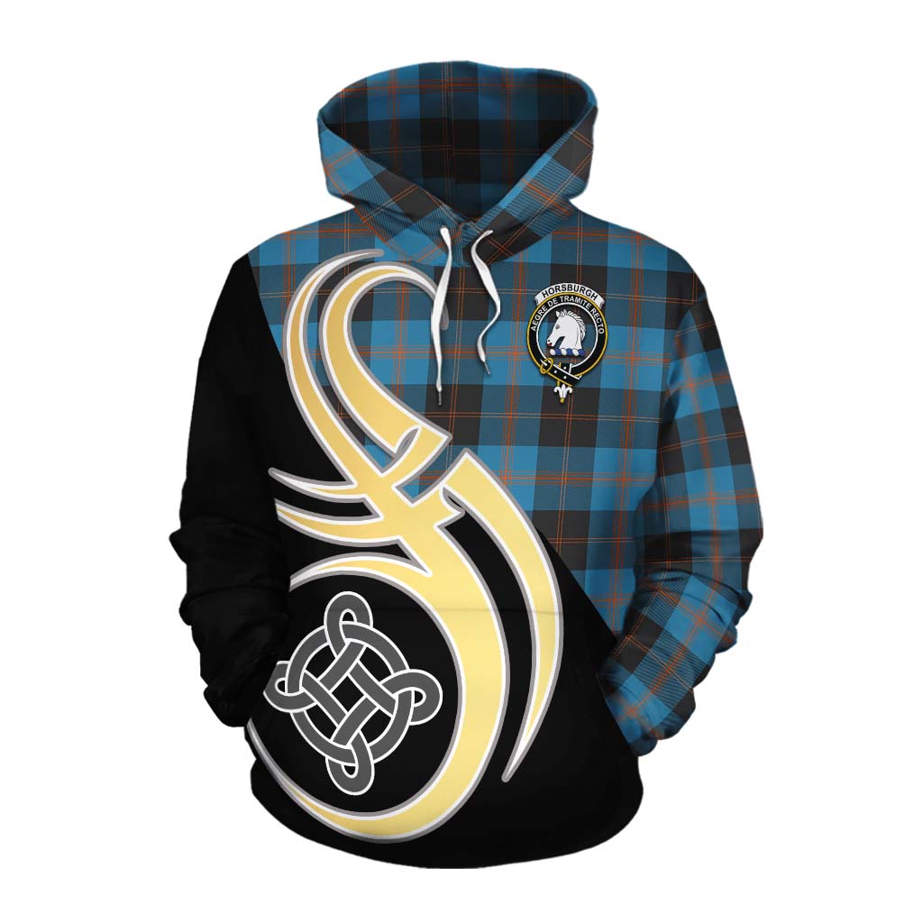 Tartan Vibes Clothing Horsburgh Tartan Cotton Hoodie with Family Crest and Celtic Symbol Style