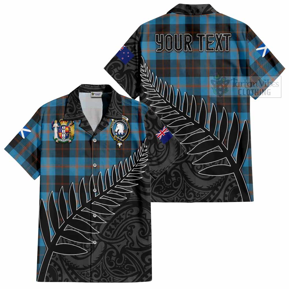 Tartan Vibes Clothing Horsburgh Crest Tartan Short Sleeve Button Shirt with New Zealand Silver Fern Half Style