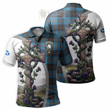 Horsburgh Tartan Polo Shirt with Family Crest and St. Andrew's Cross Accented by Thistle Vines