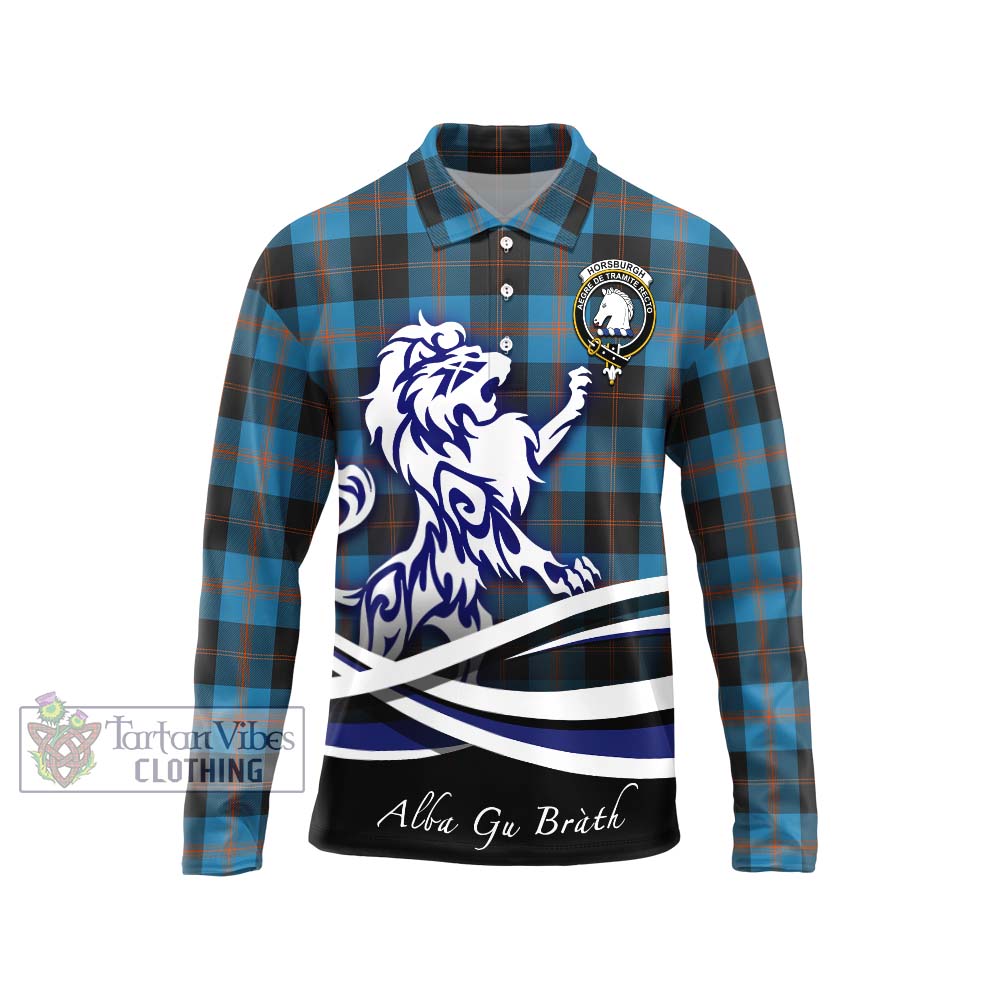 Horsburgh Tartan Long Sleeve Polo Shirt with Alba Gu Brath Regal Lion Emblem Unisex - Tartanvibesclothing Shop