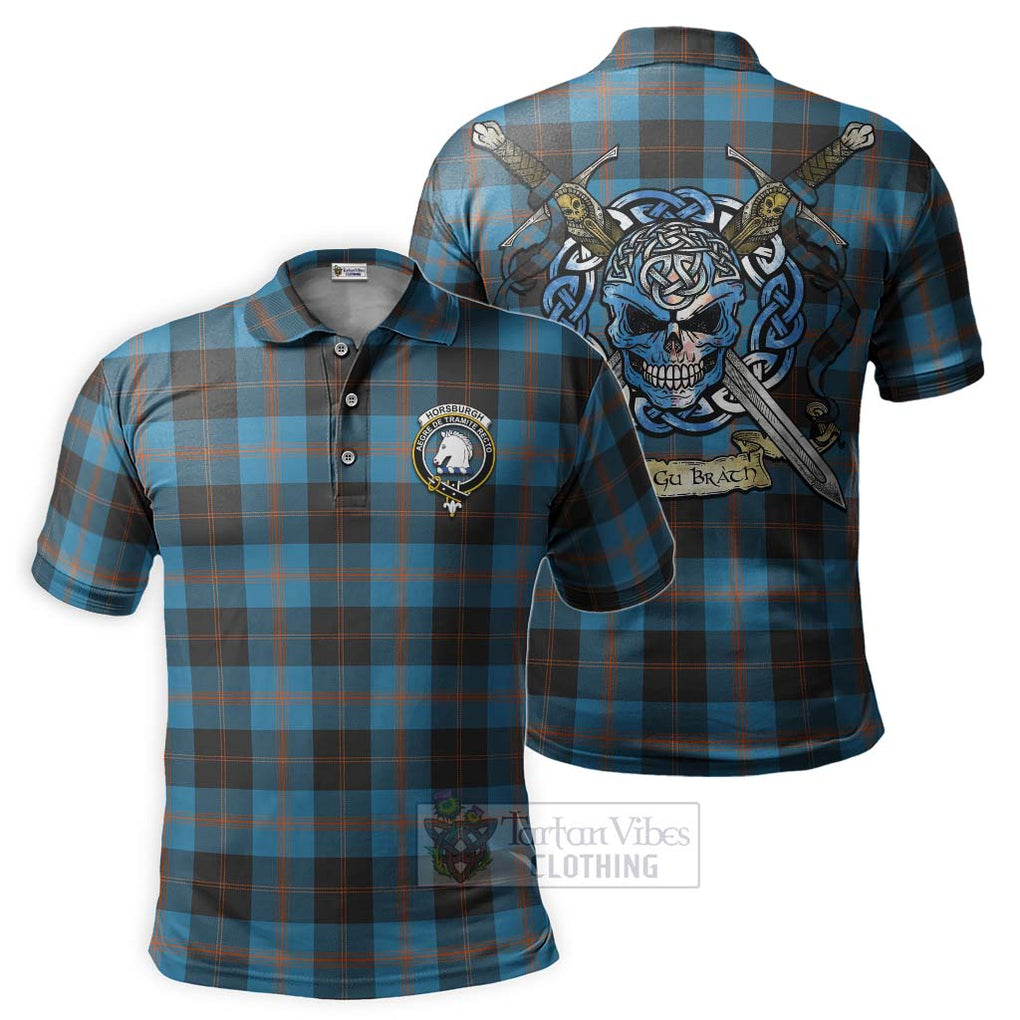 Tartan Vibes Clothing Horsburgh Tartan Polo Shirt with Family Crest Celtic Skull Style