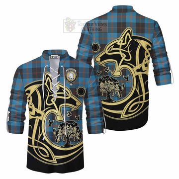 Horsburgh Tartan Ghillie Kilt Shirt with Family Crest Celtic Wolf Style