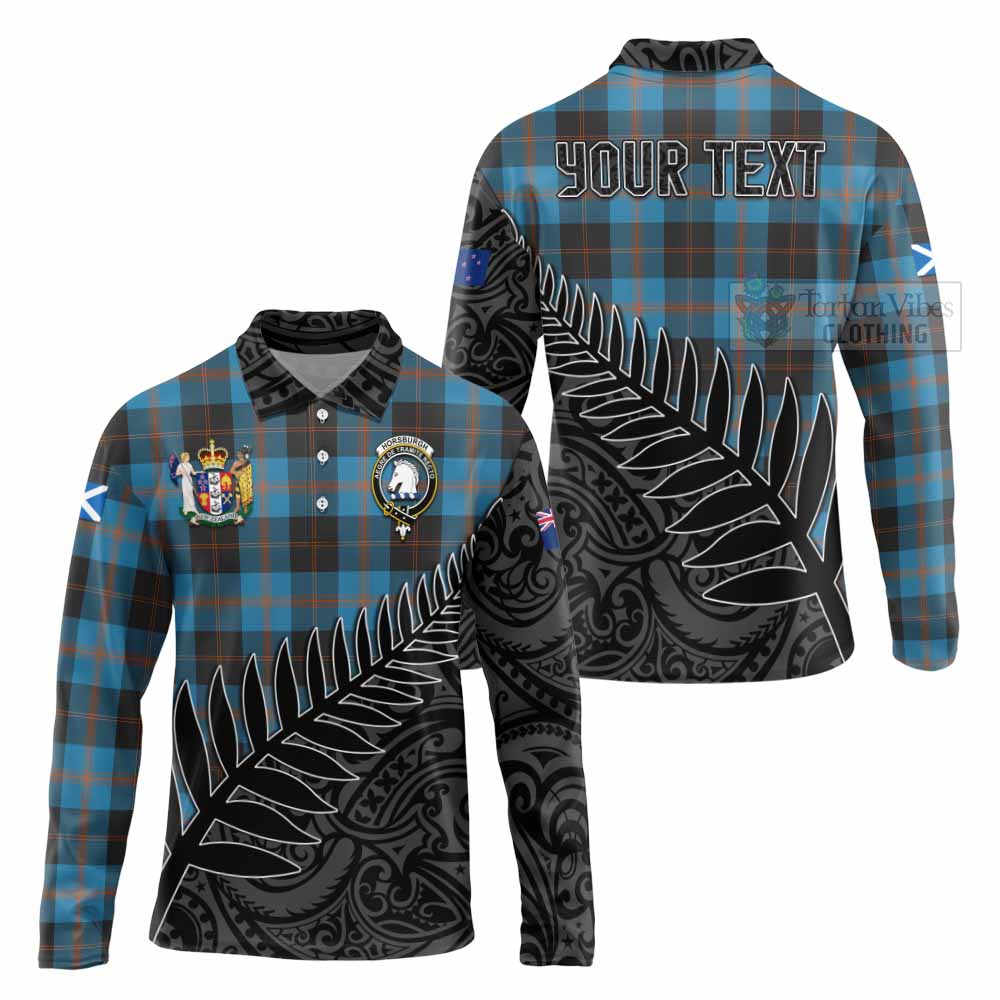 Tartan Vibes Clothing Horsburgh Crest Tartan Long Sleeve Polo Shirt with New Zealand Silver Fern Half Style