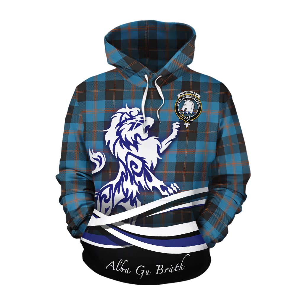 Tartan Vibes Clothing Horsburgh Tartan Cotton Hoodie with Alba Gu Brath Regal Lion Emblem