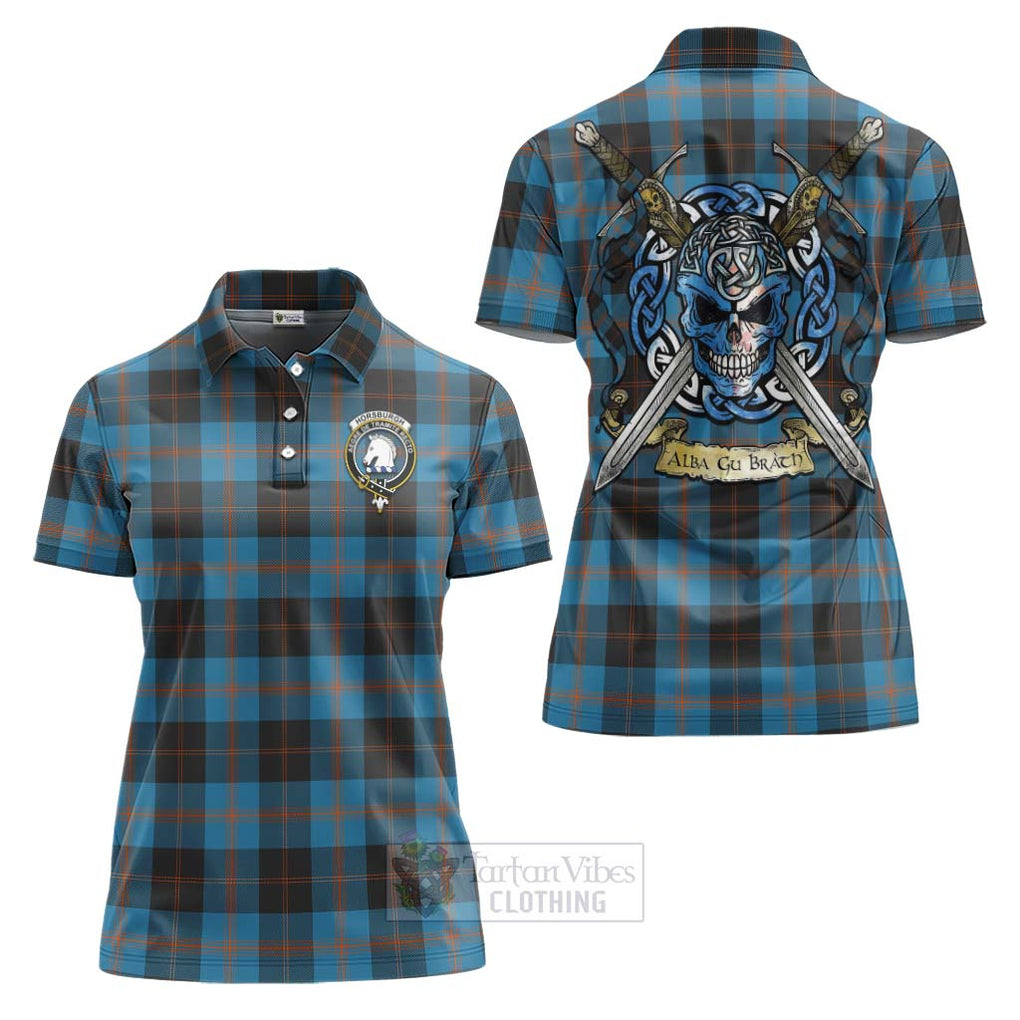 Tartan Vibes Clothing Horsburgh Tartan Women's Polo Shirt with Family Crest Celtic Skull Style