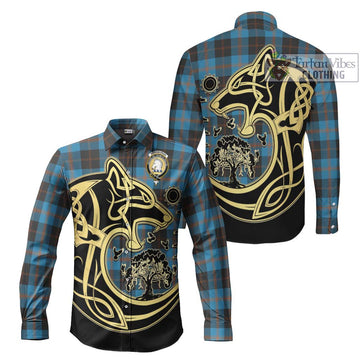 Horsburgh Tartan Long Sleeve Button Shirt with Family Crest Celtic Wolf Style