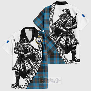 Horsburgh Tartan Clan Crest Short Sleeve Button Shirt with Highlander Warrior Celtic Style