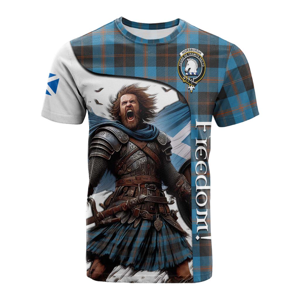 Tartan Vibes Clothing Horsburgh Crest Tartan Cotton T-shirt Inspired by the Freedom of Scottish Warrior