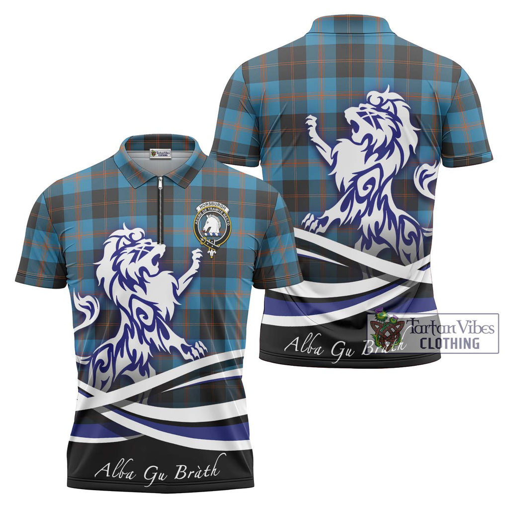 Horsburgh Tartan Zipper Polo Shirt with Alba Gu Brath Regal Lion Emblem Unisex - Tartanvibesclothing Shop