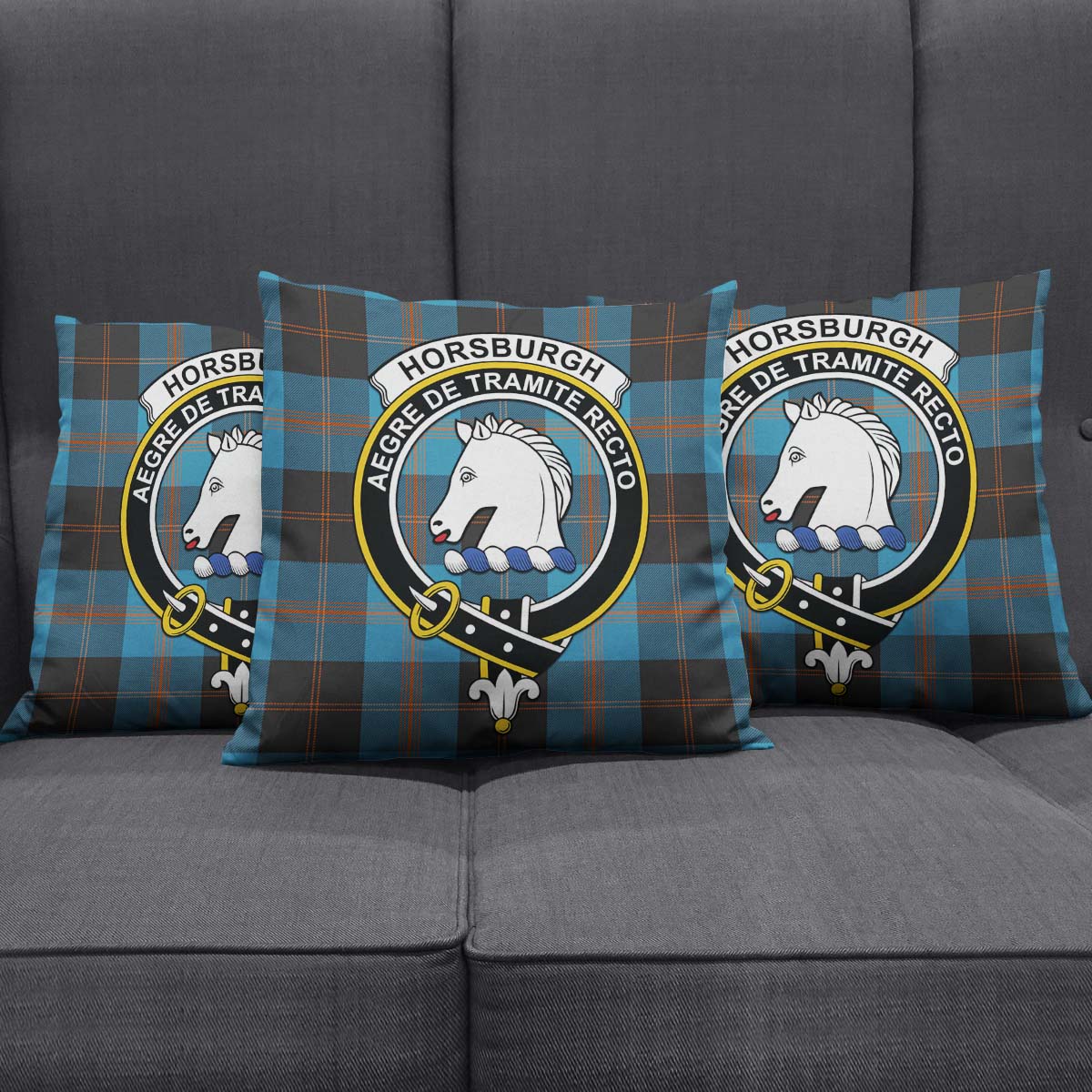 Horsburgh Tartan Pillow Cover with Family Crest Square Pillow Cover - Tartanvibesclothing