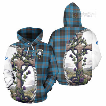 Horsburgh Tartan Hoodie with Family Crest and St. Andrew's Cross Accented by Thistle Vines