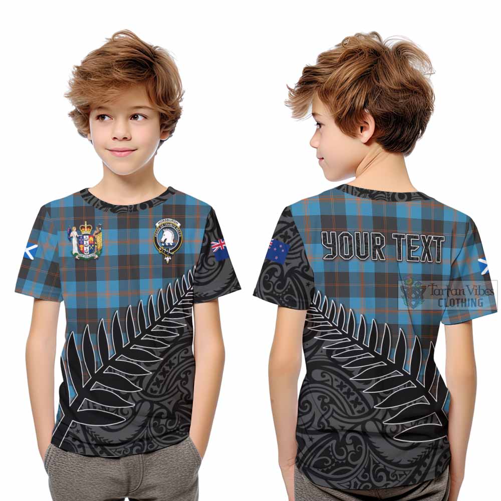 Tartan Vibes Clothing Horsburgh Crest Tartan Kid T-Shirt with New Zealand Silver Fern Half Style