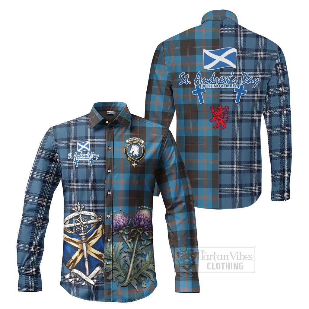 Tartan Vibes Clothing Horsburgh Tartan Long Sleeve Button Shirt Happy St. Andrew's Day Half Tartan Style