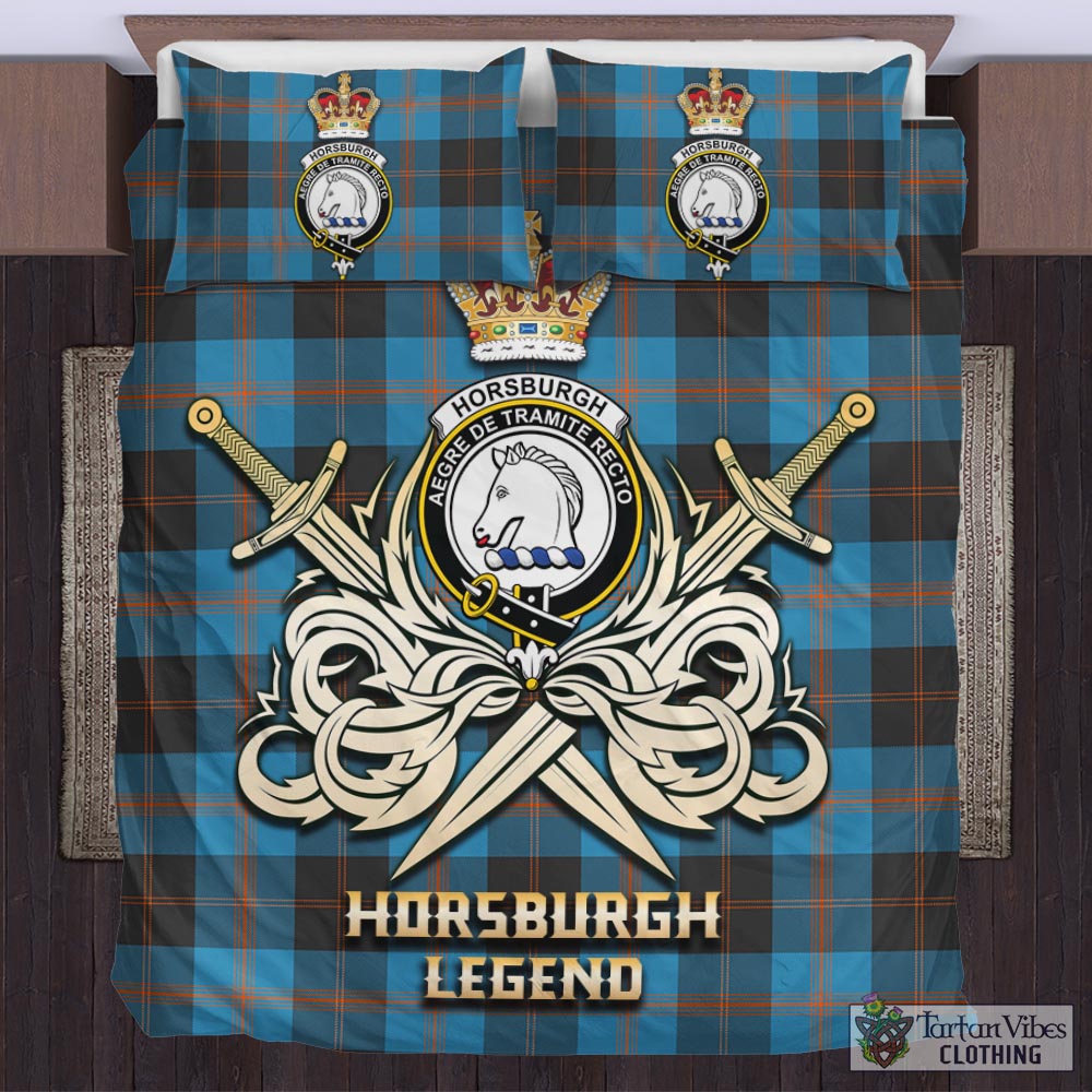 Tartan Vibes Clothing Horsburgh Tartan Bedding Set with Clan Crest and the Golden Sword of Courageous Legacy