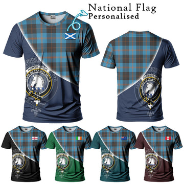 Horsburgh Tartan T-Shirt with Personalised National Flag and Family Crest Half Style