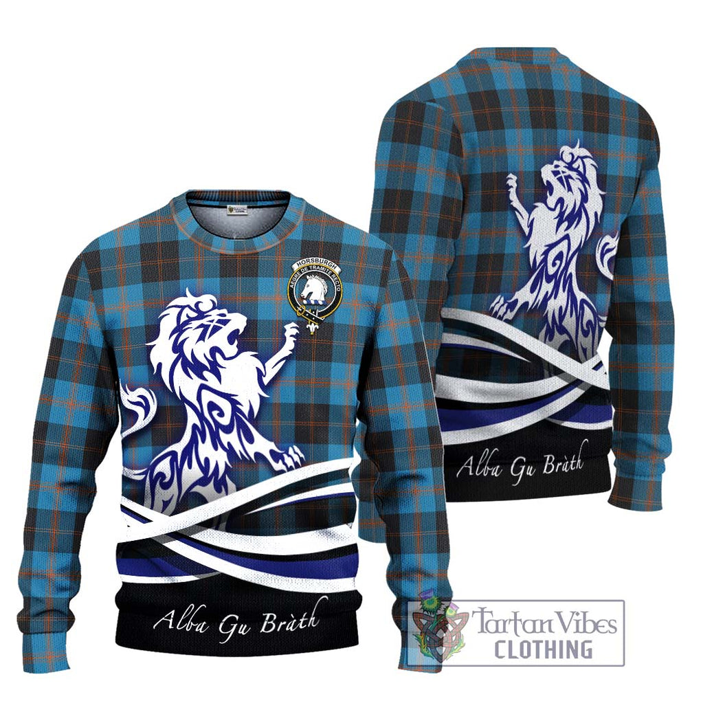 Horsburgh Tartan Knitted Sweater with Alba Gu Brath Regal Lion Emblem Unisex - Tartanvibesclothing Shop