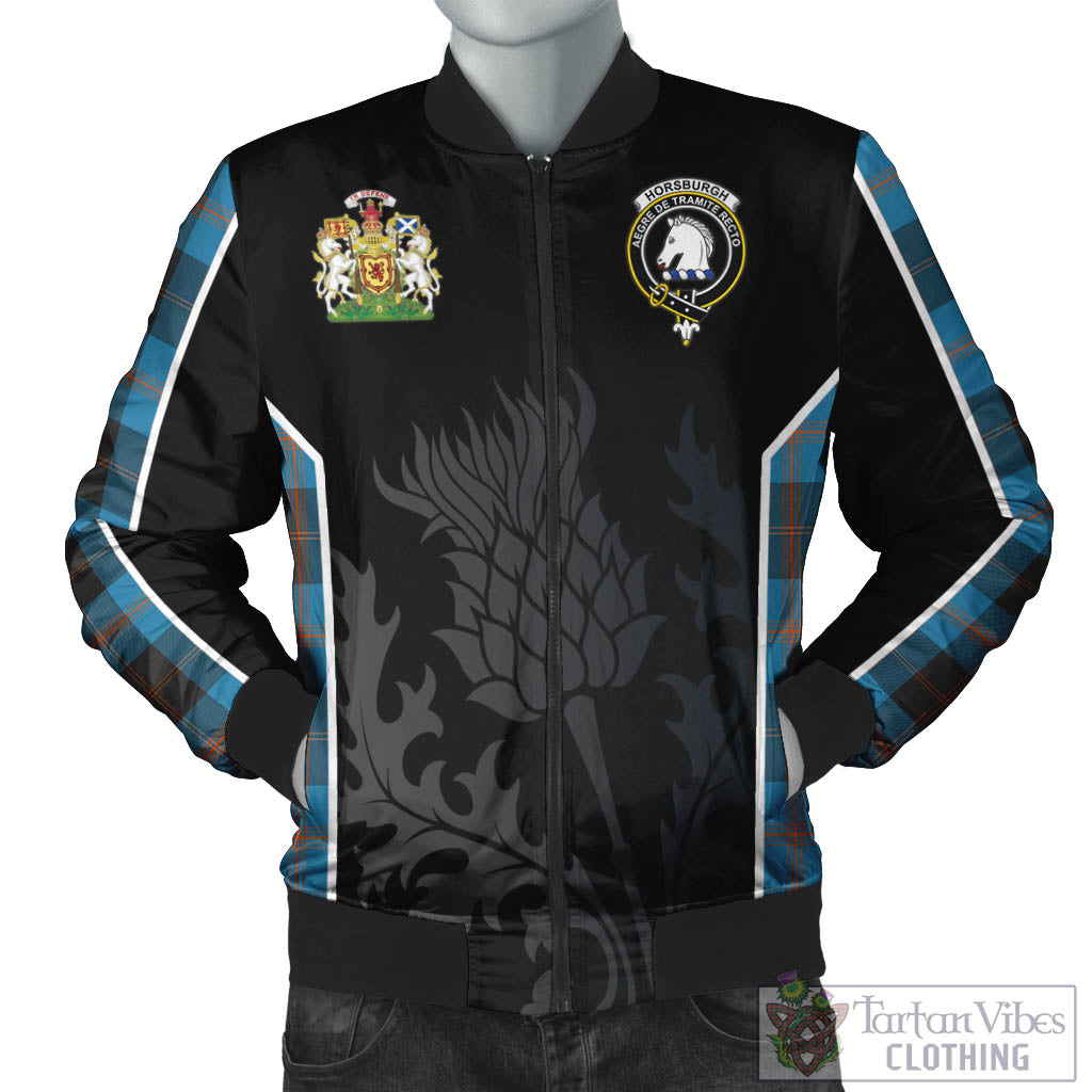 Tartan Vibes Clothing Horsburgh Tartan Bomber Jacket with Family Crest and Scottish Thistle Vibes Sport Style