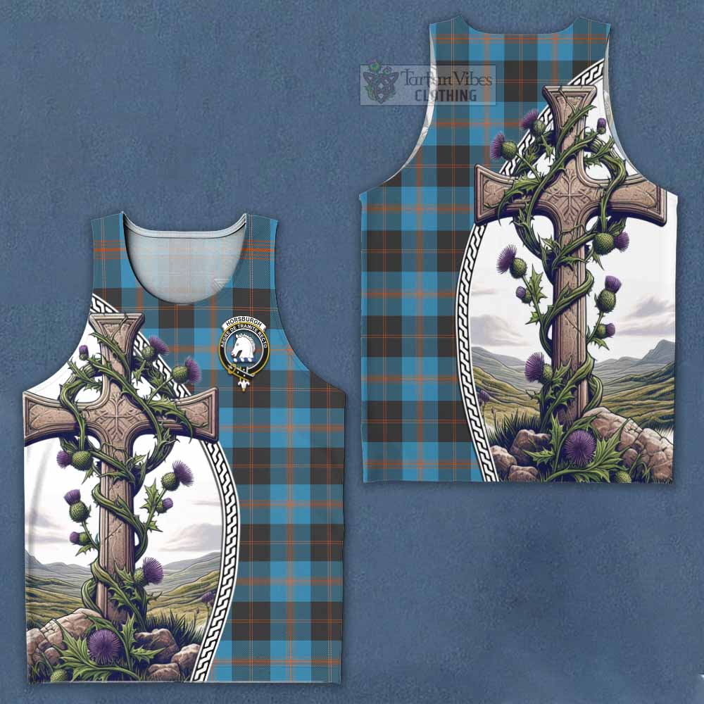 Tartan Vibes Clothing Horsburgh Tartan Men's Tank Top with Family Crest and St. Andrew's Cross Accented by Thistle Vines