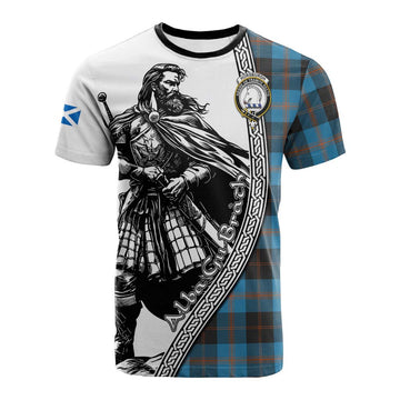 Horsburgh Tartan Clan Crest Cotton T-shirt with Highlander Warrior Celtic Style