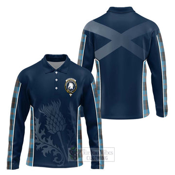 Horsburgh Tartan Long Sleeve Polo Shirt with Family Crest and Scottish Thistle Vibes Sport Style