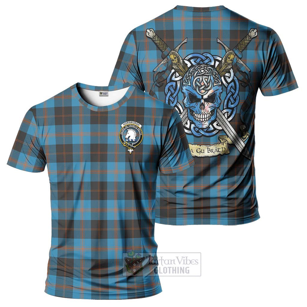 Tartan Vibes Clothing Horsburgh Tartan T-Shirt with Family Crest Celtic Skull Style