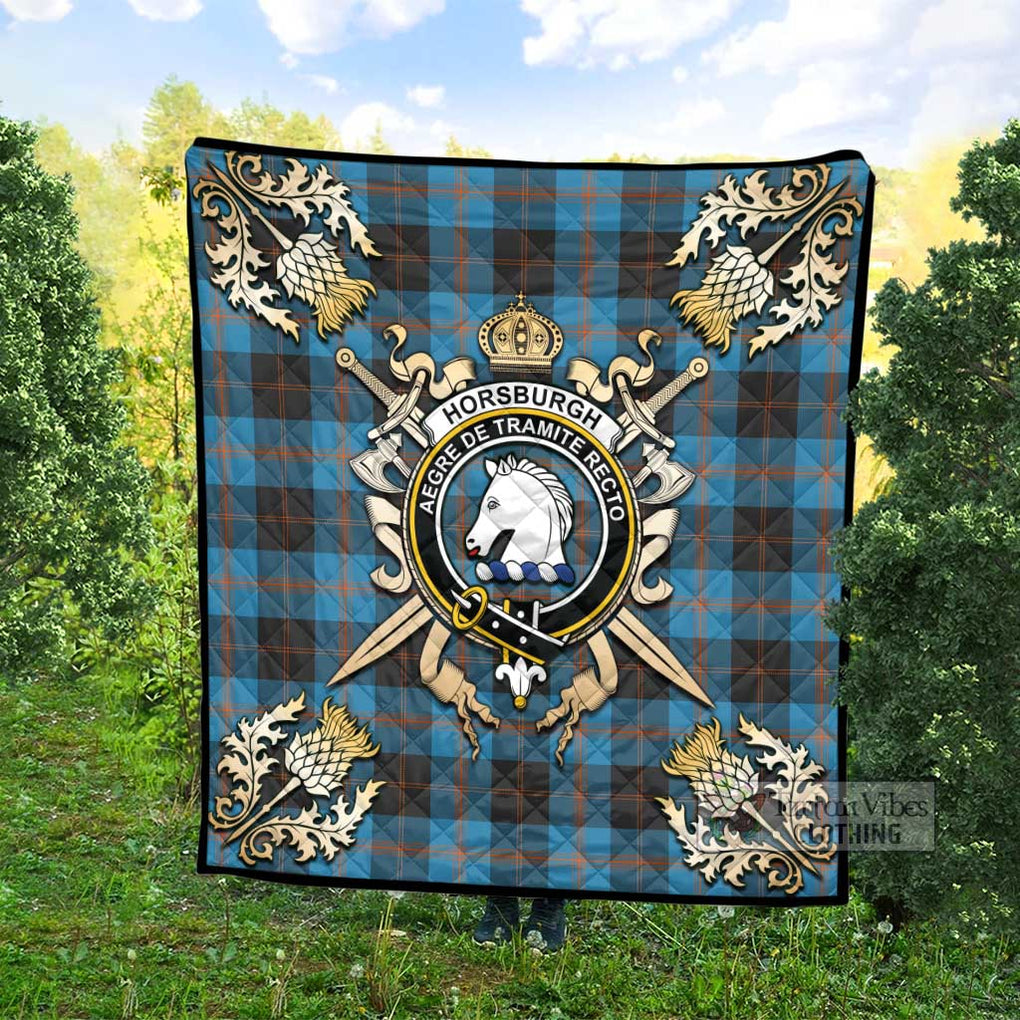 Tartan Vibes Clothing Horsburgh Tartan Quilt with Family Crest and Scottish Golden Courage Shield