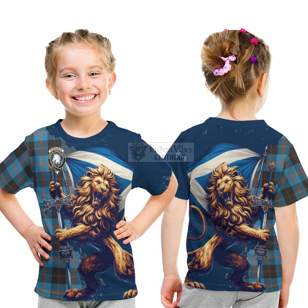 Tartan Vibes Clothing Horsburgh Tartan Family Crest Kid T-Shirt with Scottish Majestic Lion