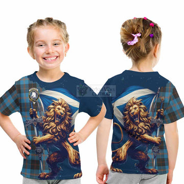 Horsburgh Tartan Family Crest Kid T-Shirt with Scottish Majestic Lion