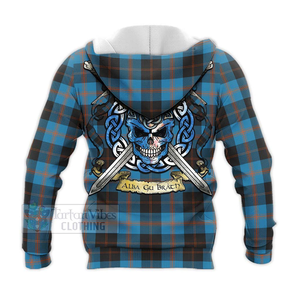 Tartan Vibes Clothing Horsburgh Tartan Knitted Hoodie with Family Crest Celtic Skull Style