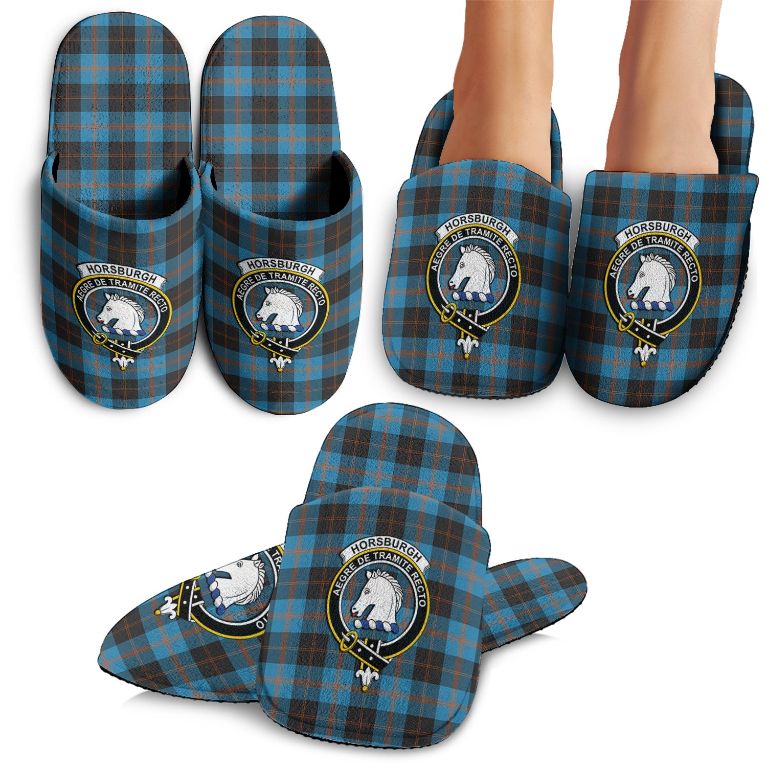 Horsburgh Tartan Home Slippers with Family Crest - Tartanvibesclothing