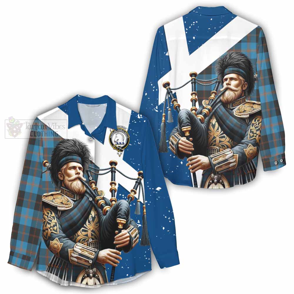 Tartan Vibes Clothing Horsburgh Tartan Women's Casual Shirt with Family Crest Scottish Bagpiper Vibes