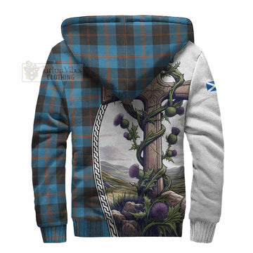 Horsburgh Tartan Sherpa Hoodie with Family Crest and St. Andrew's Cross Accented by Thistle Vines